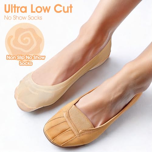 Image of ElevateTech No Show Socks Womens, 6 Pairs Nylon Ultra Low Cut Thin Liner Socks Invisible Hidden Sock for Flats Casual Non Slip