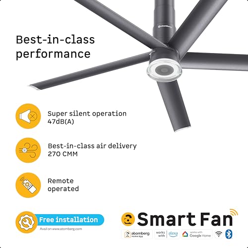 Image of atomberg Emperion Linea Smart 1250mm BLDC Ceiling Fan with IoT & Remote | | BEE 5 star | Advance Air+ Technology | Super Silent Fan | 12W Underlight | 5 Year Warranty | Lava Grey