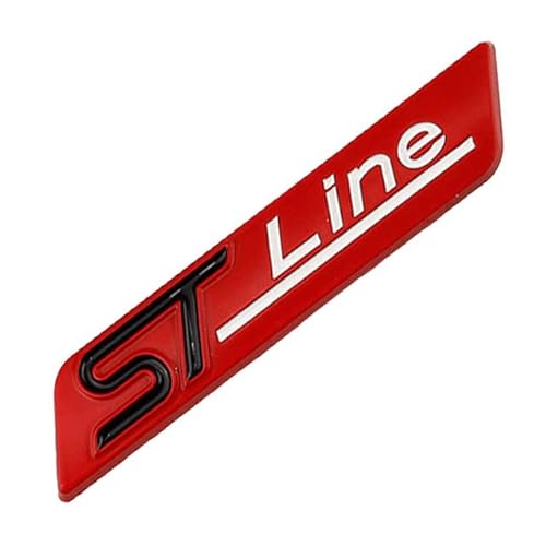 AUTOZOCO Emblema Adhesivo ST Line, Emblema ST Line, Insignia ST Line, Insignia Adhesiva ST Line, Apto para Lateral, Compatible con Ford, Material Metal, Medidas 84.5 mm x 16.5 mm, Rojo