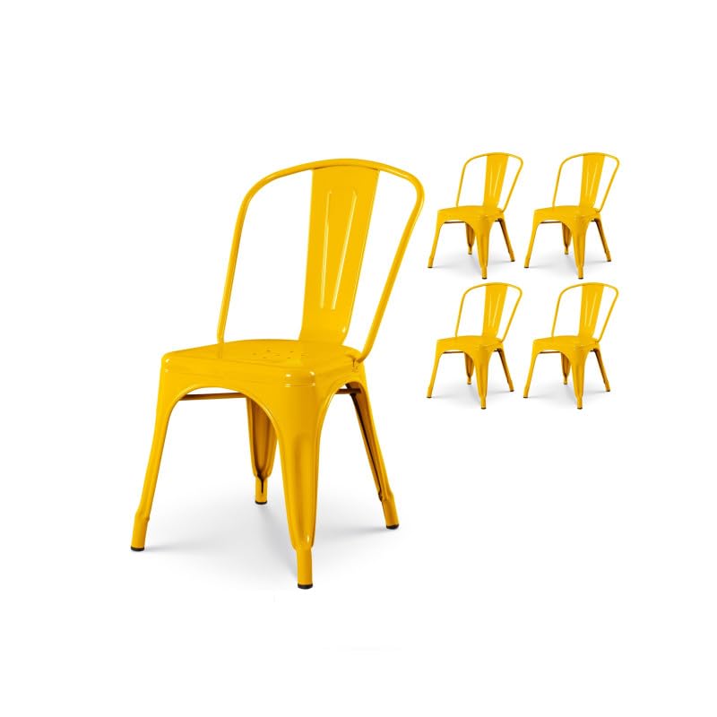 Kosmi - Lot de 4 chaises en métal Jaune Style Industriel - Aspect Brillant