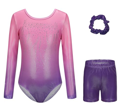 Leotards Girls Gymnastics Shiny Dance Clothes Colorful Dancewear Ballet Practice Outfits with Shorts 5-6 Years