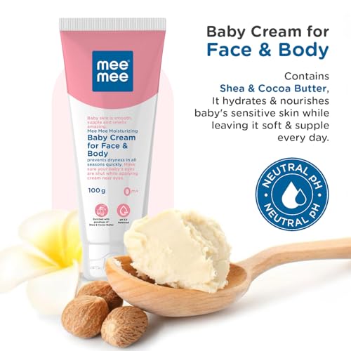 Image of Mee Mee Moisturizing Baby Cream For Face & Body, Shea & Cocoa Butter, 24 Hrs Moisturization - 100 g