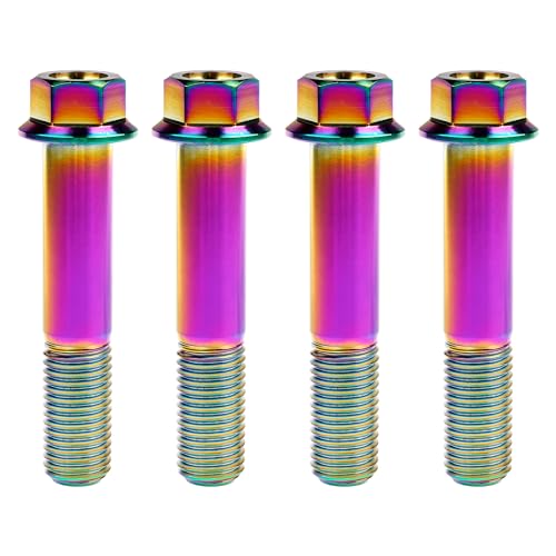 Image of Titanium Bolt M12 30 35 40 45 50 55 60 65 70 75 80 85 90mm Hex Small Flange Head for Motorcycle Car Modification Pack of 4 (M12x60mm Pitch 1.25, Multicolored)