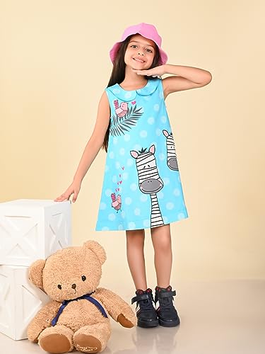 Image of LILPICKS Zebra Printed Sleeveless A-line DressFor Girls (Blue)