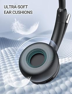COSMUSIS Wireless Headset with Mic for Work, Bluetooth 5.3 Headsets with Microphone and Detachable Earpads, 50H Playtime with Charging Base, Noise Cancelling Headphones for Work with Mic Mute