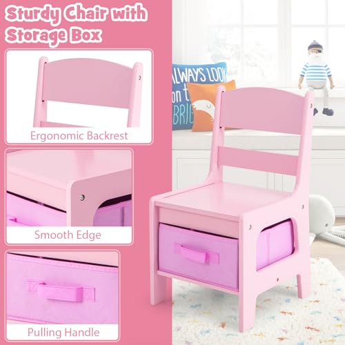 image for Costzon Kids Table and Chair Set, 3 in 1 Wooden Activity Table for Tod