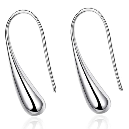 RUIQLXHANG Mothers Day Gifts for Mom 925 Sterling Silver Simple Shiny Teardrop Shape Hook Drop Dangle Earrings for Women Teen Girls Water Drop Earrings for Anniversary Birthday Wedding Daily Wear