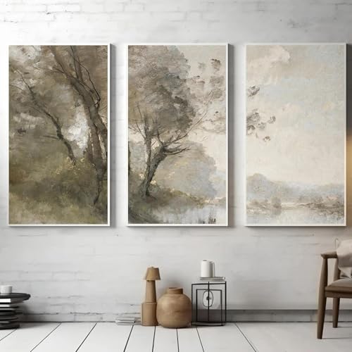 Affiches toile paysage montagne et lac triptyque de nature 40x60 cm salon