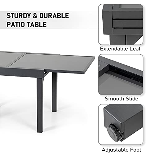 Vredhom Patio Glass Top Dining Table, Outdoor Aluminum Extendable Dining Table Backyard Bistro Rectangle Table Outdoor Furniture Garden Adjustable Table (Light Grey) #TOP3