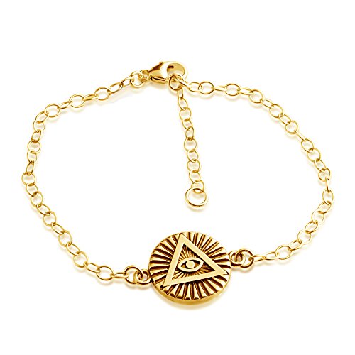 AZAGGI Illuminati All Seeing Eye of Providence Pendant Bracelet 14k Gold Plating Over Sterling Silver
