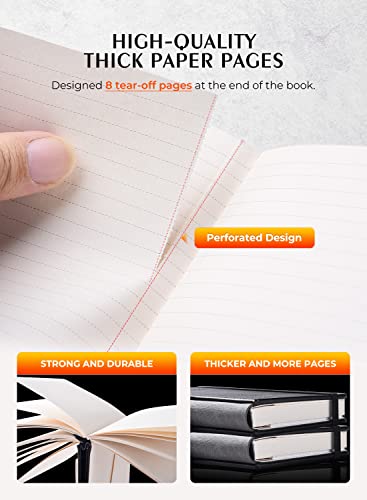 2 Pack Pocket Notebook Small Notebook 3.5"x 5.5", Hardcover Notebook Thick Lined Paper with Inner Pockets, Pen Holder, Marker Ribbons, Cover Letter Embossing Design Mini Journal Notepad Black Leather - Thumbnail 2