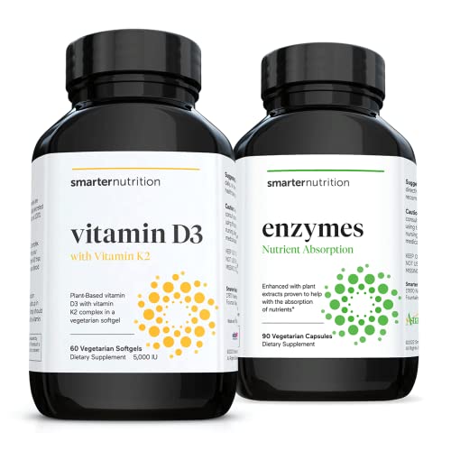 Smarternutrition Plant-Based Vitamin D3 Immune Support With Vegan K2 Complex + Smarter Nutrition Enzymes - Daily Digestive Aids With 16 Different Natural Enzymes #TOP9