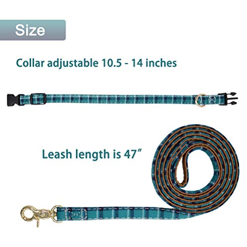 Bow Tie Dog Collar With Leash Set Classic Plaid Adjustable Dogs Collars With Removable Bow Tie For Small To Medium Dogs Green Small #TOP1