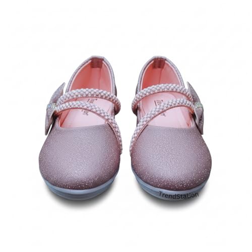Image of Girls' Patent Mary Jane Shoes with Floral Embellishment, Attractive Colour's, Pearl Flower Welcro Glittery Bellies