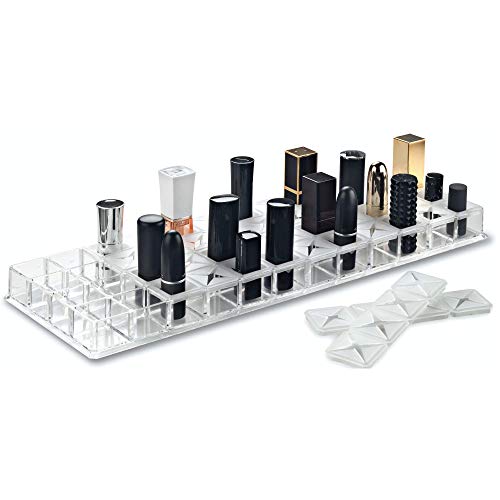 byAlegory Acrylic Lipstick Makeup Organizer W/Removable Silicone Support Inserts | 48 Space Cosmetic Storage Fits Most Drawers (CLEAR)