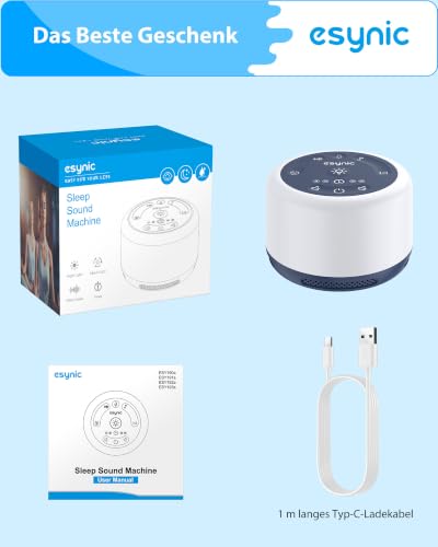 eSynic White Noise Machine Baby Weißes Rauschen Einschlafhilfe LED Stilllicht mit 30 Klänge & 7 Farben Nachtlicht Timer Speicher für Baby… – Ansicht 9