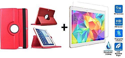 Funda para Tablet Bq Edison 3 10.1' Quad Core. Giratoria 360º Color Rojo + Cristal Templado