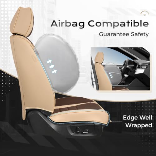 Image of Coverado Car Seat Covers Front, Seat Covers for Cars, Waterproof 2-Pack Car Seat Cushions, Leather Carseat Seat Protectors, Universal Seat Covers Fit for Most Sedans SUV Pick-up Trucks(Beige&Coffee)