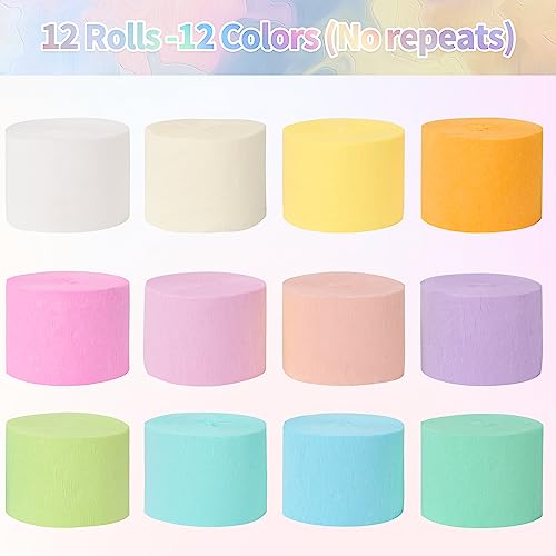 Image of 12 Rolls Crepe Paper Streamers, 12 Colors Pastel Streamers Party Decorations for Birthday Party, Baby Shower, Wedding, Bachelorette Party, Rainbow Party, Colorful Party