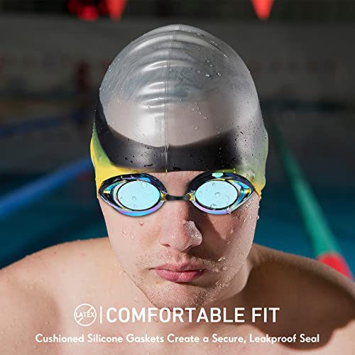 Landhoow 3 Pcs Adult Swimming Goggles For Men Women Anti Uv Fog Racing Mirrored Swim Goggles Silicone With 3 Quick Adjust Bungee Straps And 6 Nose Bridges For Adult Youth Sports #TOP6
