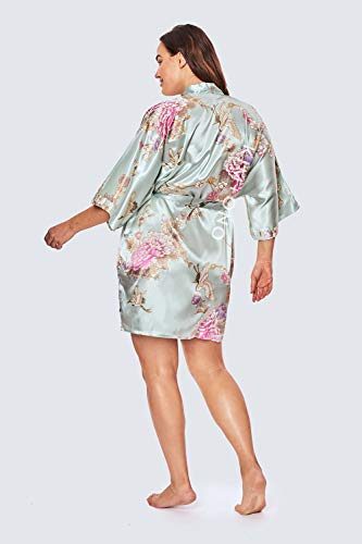 Image of KIM+ONO Satin Short Kimono Plus Size Robe for Women - Bridal Gift, Maternity & Lingerie Robe, Machine Washable