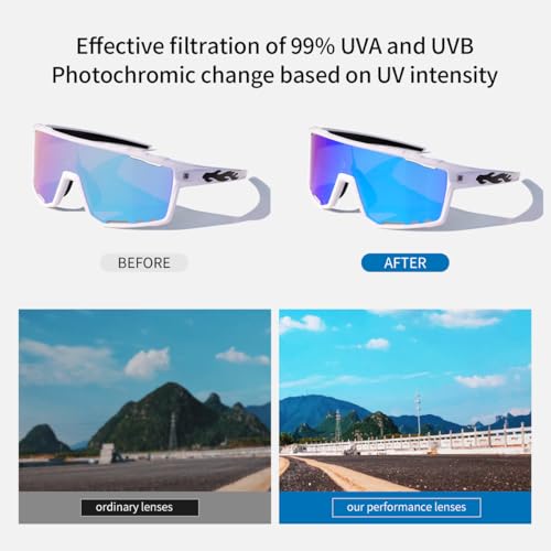 Image of PAIS Photochromic Sport Sunglasses for Big Heads, Man Women XXL Shades - Wide Temple Fit, Flame Motif, Cycling Biking Running