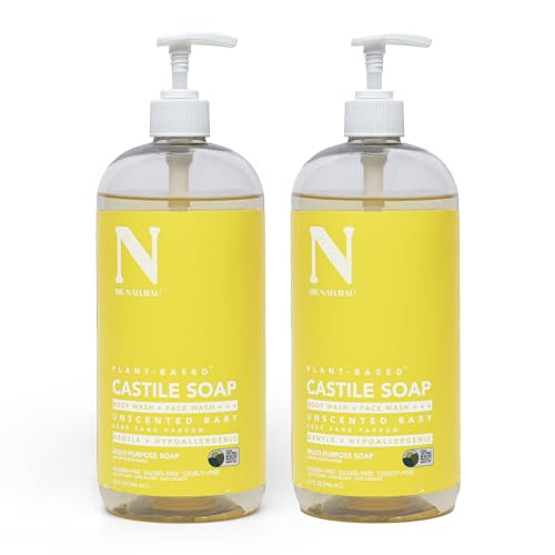 Dr. Natural Castile Liquid Unscented Baby Soap, Mild, 2 pc - Sulfate-Free, Paraben-Free, Cruelty-Free Multi-Purpose Soap with Shea Butter, Olive Oil