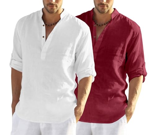 Image of Zombom Men's Combo Cotton Polyester Blend Solid Full Sleeve Straight Regular Fit Mandarin /Chinese Collor Kurta (Pack of 2)