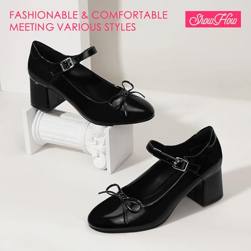 Mofri ShowHow Women's Mary Jane Shoes Women's Chunky Low Block Heels Mary Jane Round Closed Toe Pumps Wedding Office Dancing Dress Shoes2