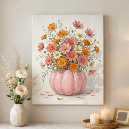 Lienzo de calabazas y flores rústicas de 40x50 cm para pared de salón