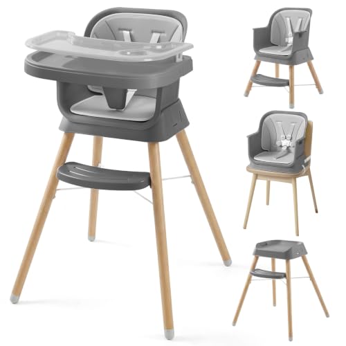 Image of Mallify 6 in 1 Convertible Baby High Chair with Removable Double Tray | Adjustable Infant Booster Seat, Steel Frame, Highchairs for Babies and Toddlers with 5-Point Harness, Easy to Clean & Install
