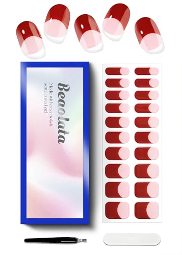 Beaolata Semi Cured Gel Nail Strips - UV Light Gel Nail Stickers - 20 Long Lasting Salon Quality Wraps (Red Power Tip)