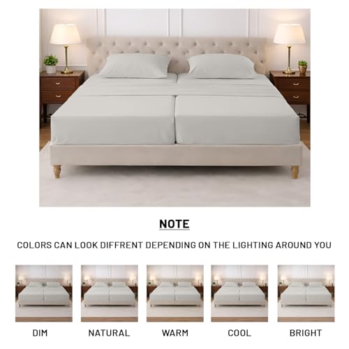 Image of SGI Split King Sheet Set for Adjustable Bed Egyptian Premium Cotton 600 Thread Count Sheets for Sleep Number Bed 15 inch Deep Pocket 5 Pc Set with 2 Twin XL Fitted Sheets Soft Breathable -Light Grey