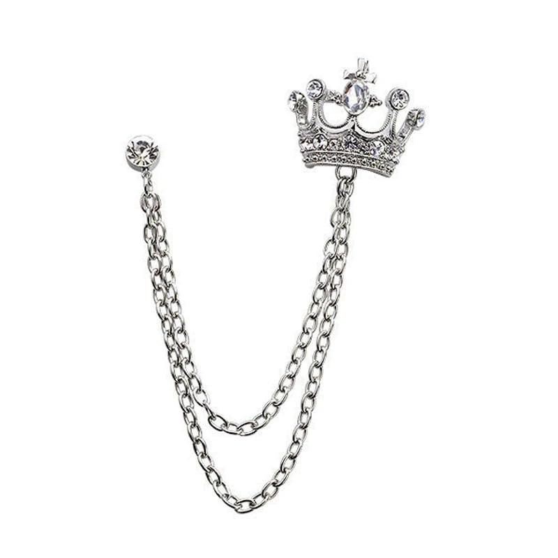 SYGA Luxury Crown Style Brooch for Mens & Women Suit Shirt Stud Brooch Lapel Pin Brooch Pin Chain Tassel Brooch Pin with Crystal Chain(Silver Crown) (B0CYGM6QRY) Amazon Price History, Amazon Price Tracker