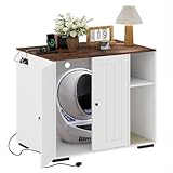 GarveeLife Litter Robot Enclosure Cabinet for Litter Robot 3/4, XL Cat Enclosure Furniture with Built-in Power Outlet, Mat and Dog-Proof Shelf, Fits Most Self-Cleaning Litterboxes White