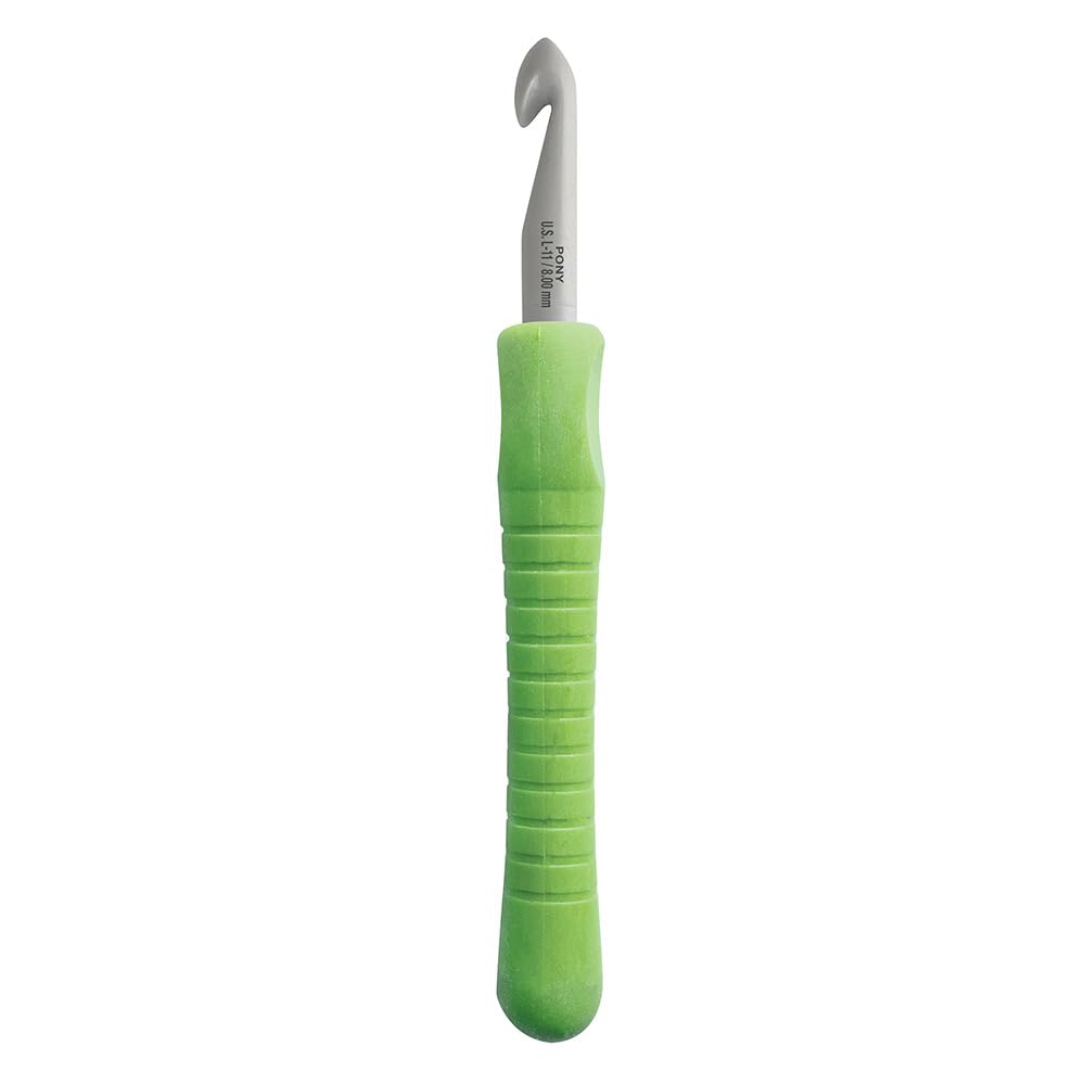 Crochet Hook: Easy Grip Handle with Finger Flat: Aluminium: 15cm x 8mm