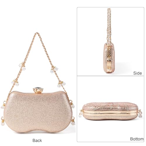 Image of Women Sparkly Rhinestone Clutch with Chains, Glitter Evening Handbag Purse Shoulder Bag for Wedding Party Prom