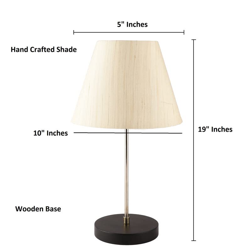 Image of Silver Table Lamp with Handmade Cotton Fabric Conical Cream Texture Shade, Table /Restaurant /Bedroom, On /Off Switch Long Wire