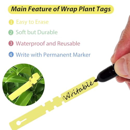 Image of HASTHIP 100-Count Plant Labels Yellow Garden Tags PVC Waterproof Plant Name Tags Plant Markers Anti-Lost Loop Markers for Orchard, Garden, Green House, 100 Labels
