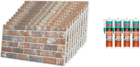 IZODEKOR 3D Brick Effect Wall Panels - Cladding, Stone Look, Styrofoam Panels for Living Room, Kitchen, Bathroom, Balcony, Bedroom, Back of Counter, and Teras | Beige Dream