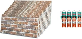 IZODEKOR 3D Brick Effect Wall Panels - Cladding, Stone Look, Styrofoam Panels for Living Room, Kitchen, Bathroom, Balcony, Bedroom, Back of Counter, and Teras | Beige Dream