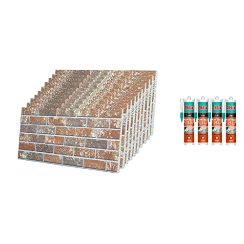 IZODEKOR Juego de paneles de pared 3D con aspecto de piedra, revestimiento de pared con adhesivo Akfix 310, sellado | Mokka Royal, (10 paneles y 4 Akfix 310 incluidos) Cover