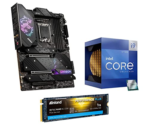 INLAND Performance Plus 1TB GEN 4 PCIE 4.0 NVMe Internal SSD + Intel Core i9-12900K 16 Cores up to 5.2 GHz Unlocked LGA1700 Desktop Processor with MSI MPG Z690 Carbon WiFi Gaming Motherboard