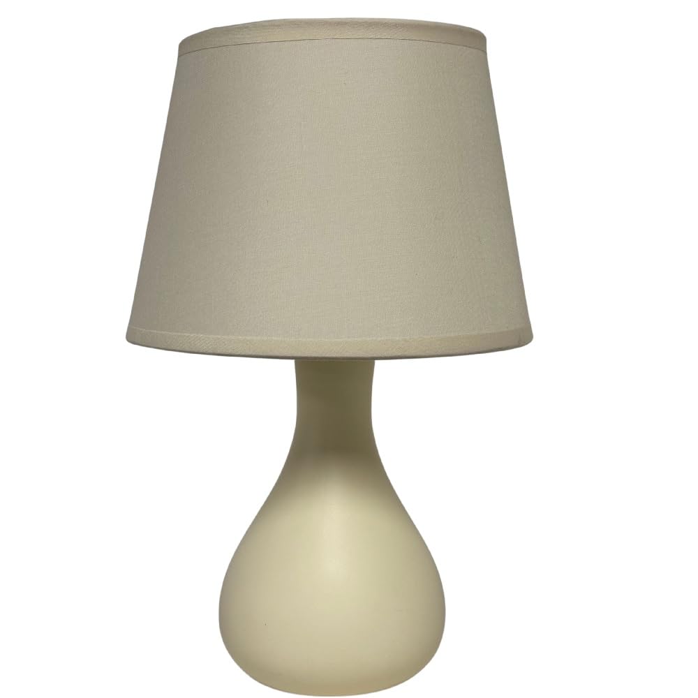 Britalia Ceramic Table Lamp, Cream, Teardrop, Cotton Shade, E14, 29cm x 18cm, Inline Switch