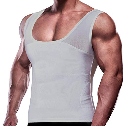 GKVK Mens Slimming Body Shaper Vest Chest Compression Shirt Abs Abdomen Slim Tank Top Undershirt Grey