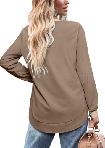 Image of OFEEFAN Womens Sweatshirt Crewneck Long Sleeve Shirts High Low Tops Curved Hem