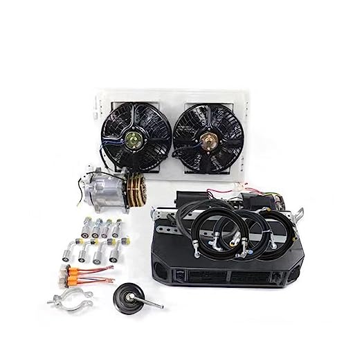 Aire acondicionado para vehículos recreativos Aire acondicionado automotriz de 12V 24V A/C, Kit de compresor de radiador de evaporador for coche, camión, furgoneta, Tractor, excavadora, autocaravana,
