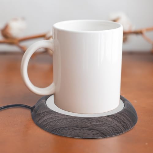 BESPORTBLE USB Mug Warmer Metal Heating Coaster with Thermostatic Control Dark Wood Grain for Desk Coffee and Milk Beverage Warmers Winter Use