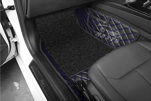 Image of Premium 7D Car Floor Mat Full Set for Nissan Gravite|| Luxury Leather with Grass Mat Complete Set || 100% Waterproof and Washable (Black and Blue)