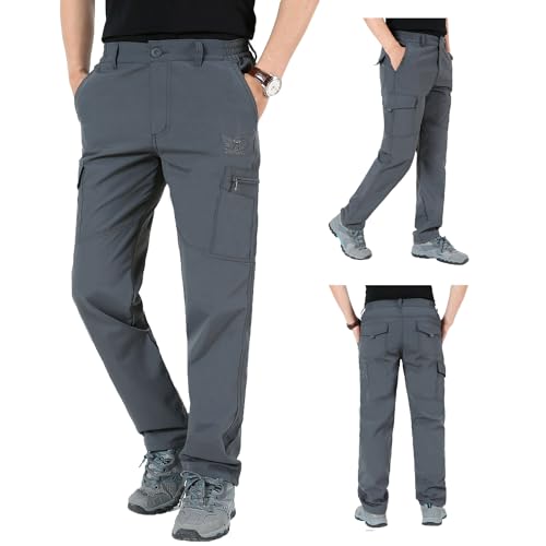 Aotoyou Wanderhose Herren Hose Wasserdicht Cargohose Schnelltrocknend Outdoorhose Softshellhose Trekkinghose Funktionshose Männer mit 6 Taschen, Grau XXL